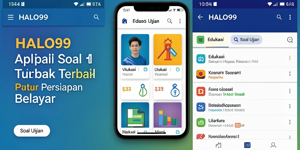 Tampilan antarmuka HALO99 yang intuitif untuk belajar soal ujian.