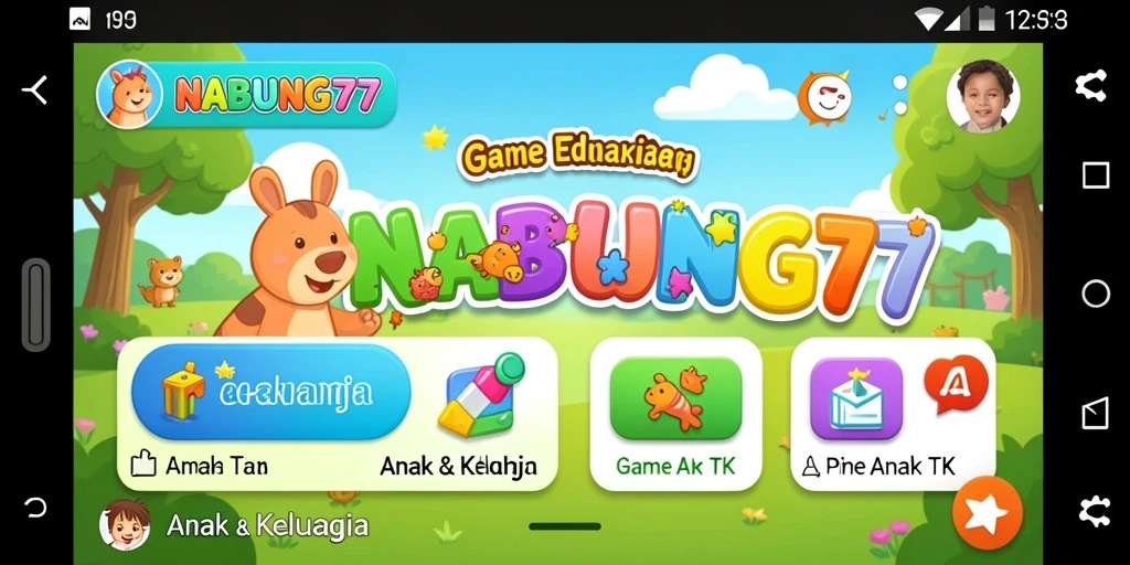 Antarmuka <strong>NABUNG77</strong> yang cerah dan menarik untuk anak-anak.