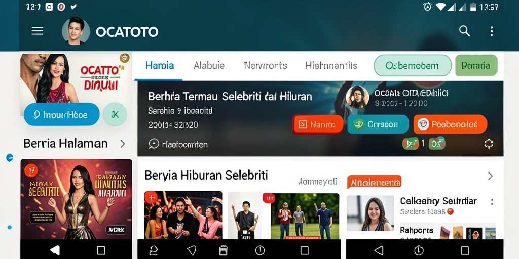 Tampilan antarmuka OCATOTO dengan berita selebriti terbaru.