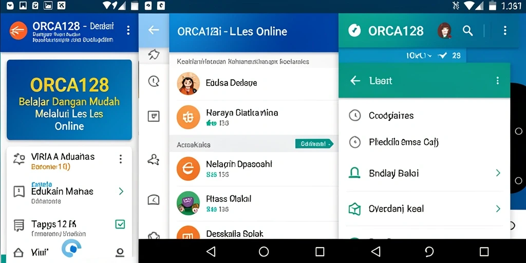 Screenshot ORCA128 menampilkan antarmuka Les Online yang interaktif.