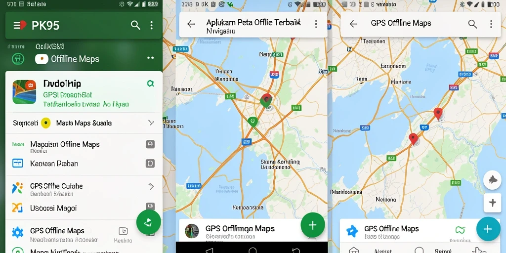 Antarmuka aplikasi PK95 menunjukkan fitur GPS Offline Maps yang intuitif.